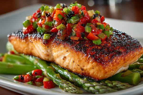 Сокровище, а не рецепт: нерка со спаржей и оливковой сальсой &mdash; вкус Средиземноморья за 20 минут