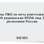 Силы ПВО за ночь уничтожили 199 украинских БПЛА над 11 регионами России